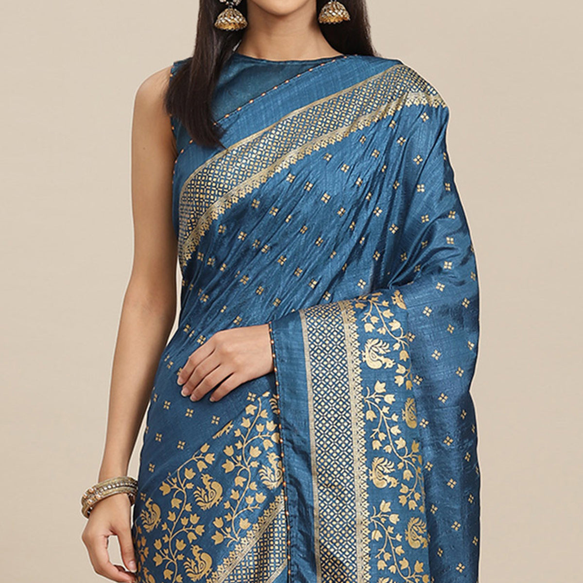 Blue Woven Vichitra Silk Saree