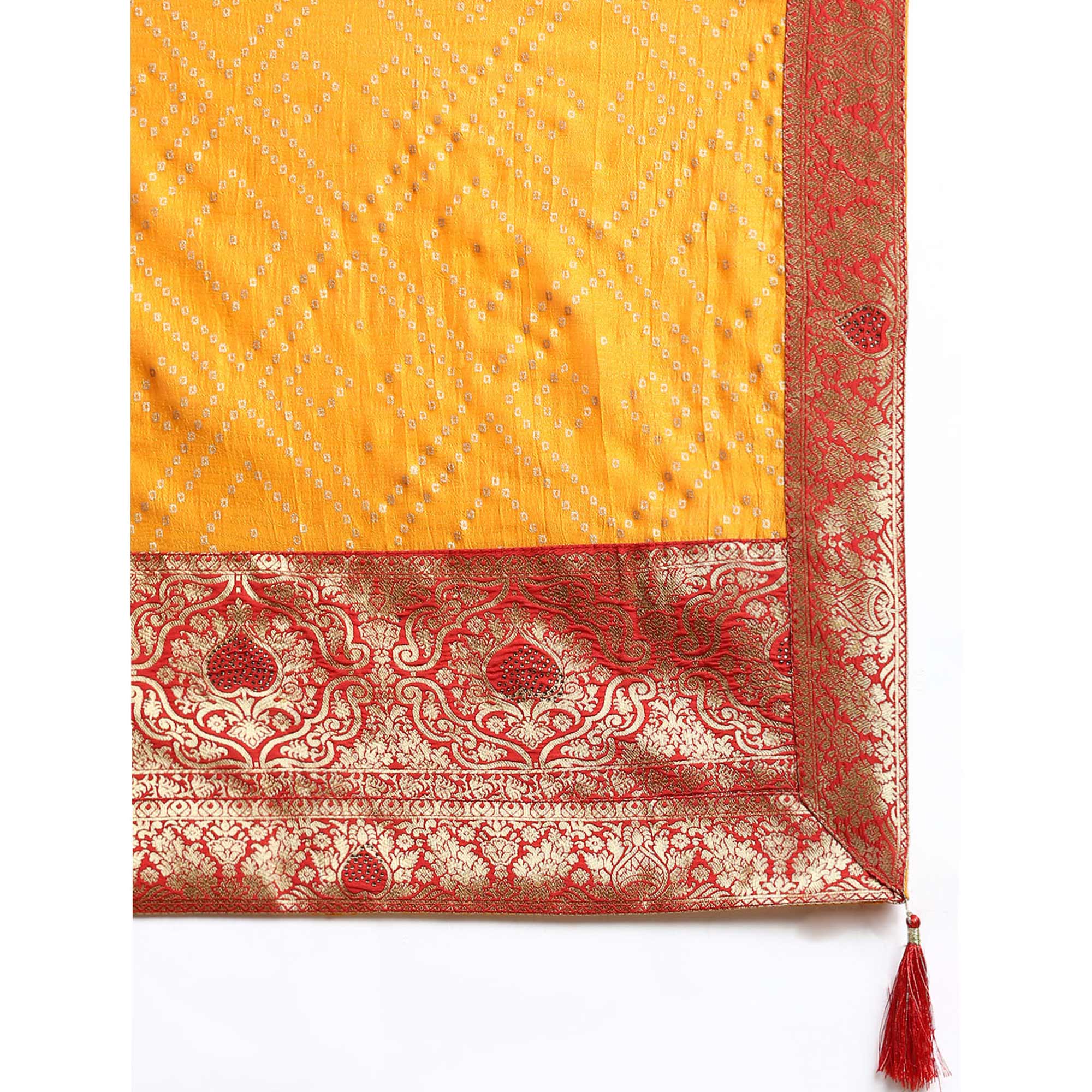 Yellow Foil Printed With Embroidered Border Chiffon Saree