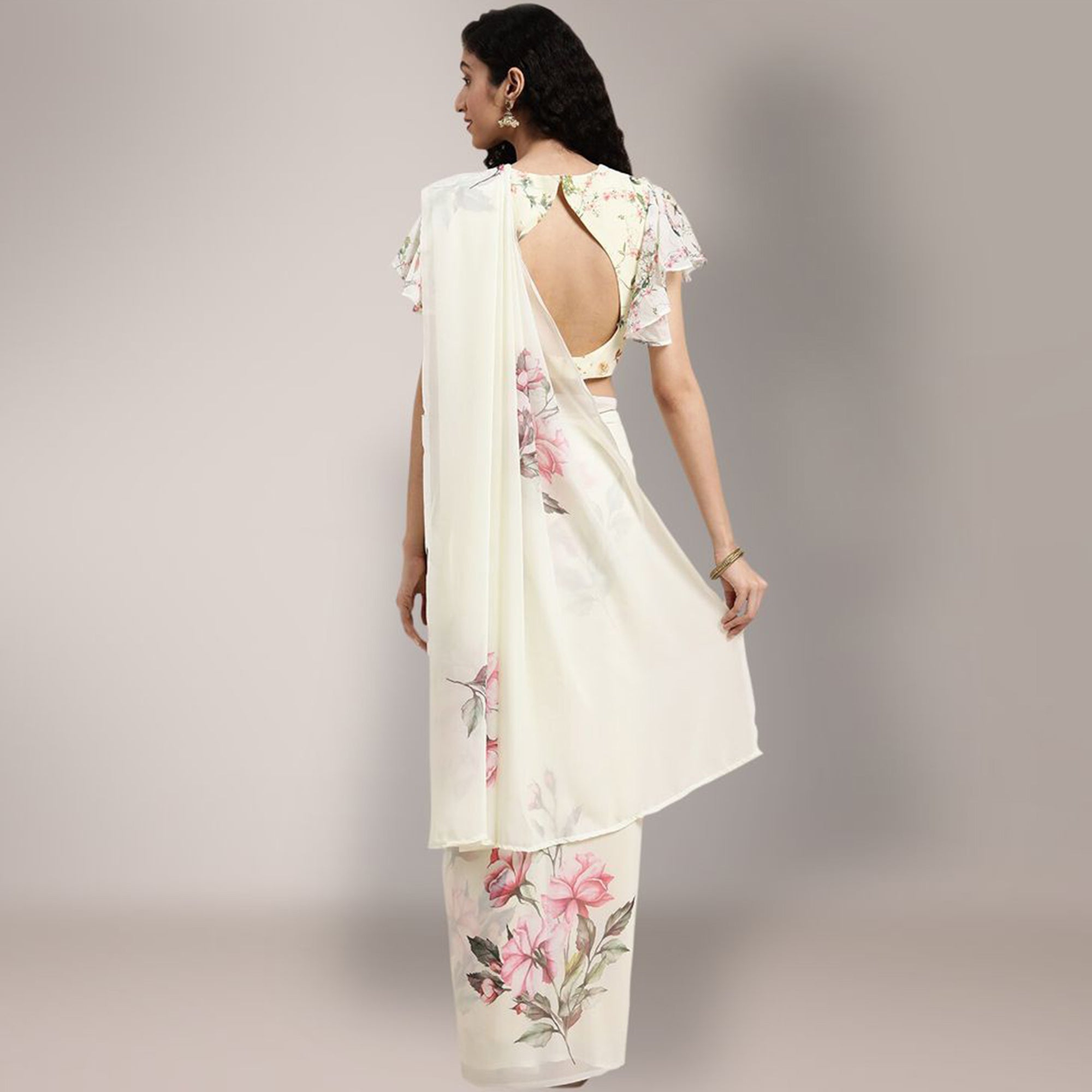 Offwhite Floral Digital Printed Georgette Saree