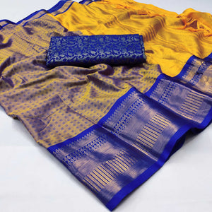 Golden Woven Cotton Silk Saree With Tassels