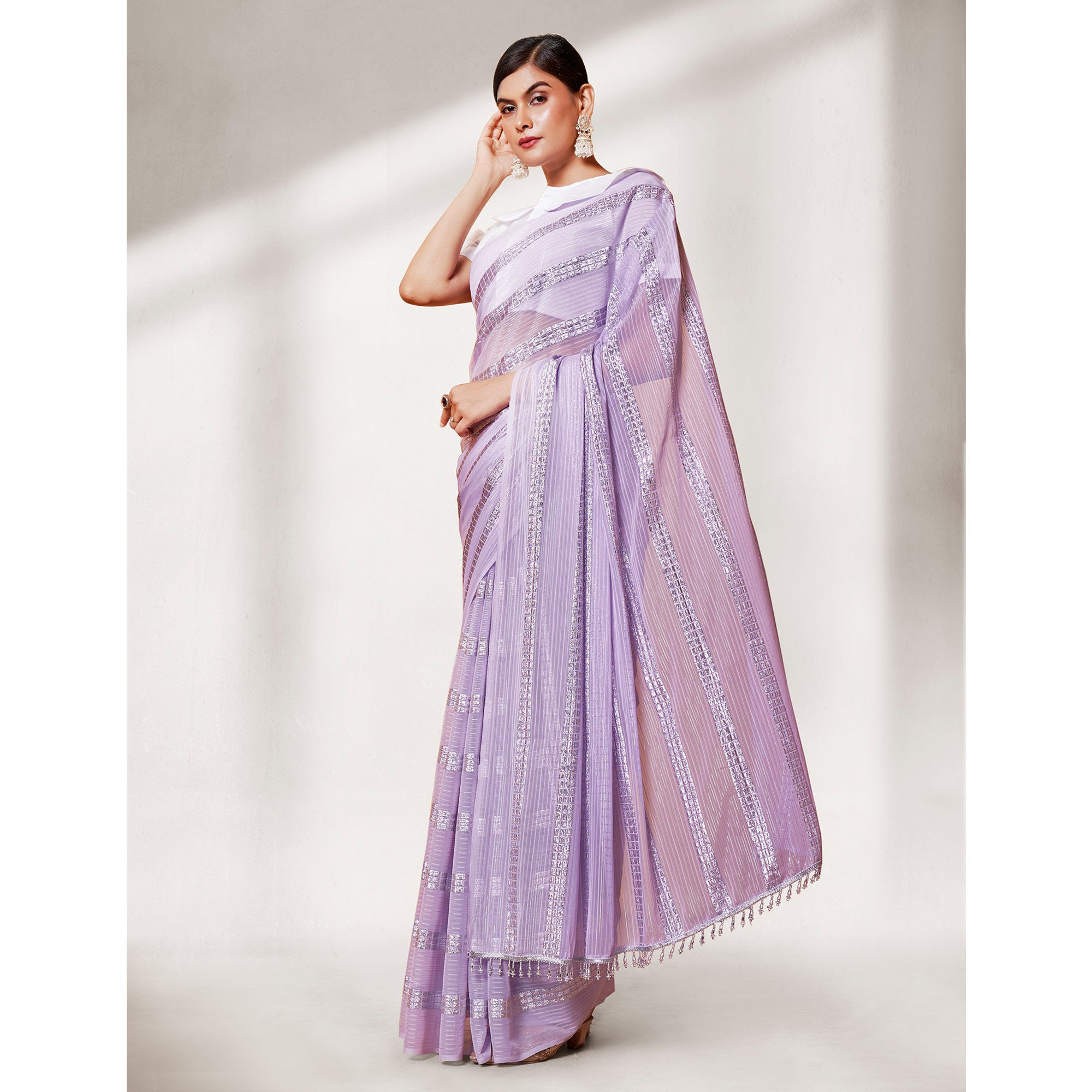 Light Purple Zari Embroidered Georgette Sarree