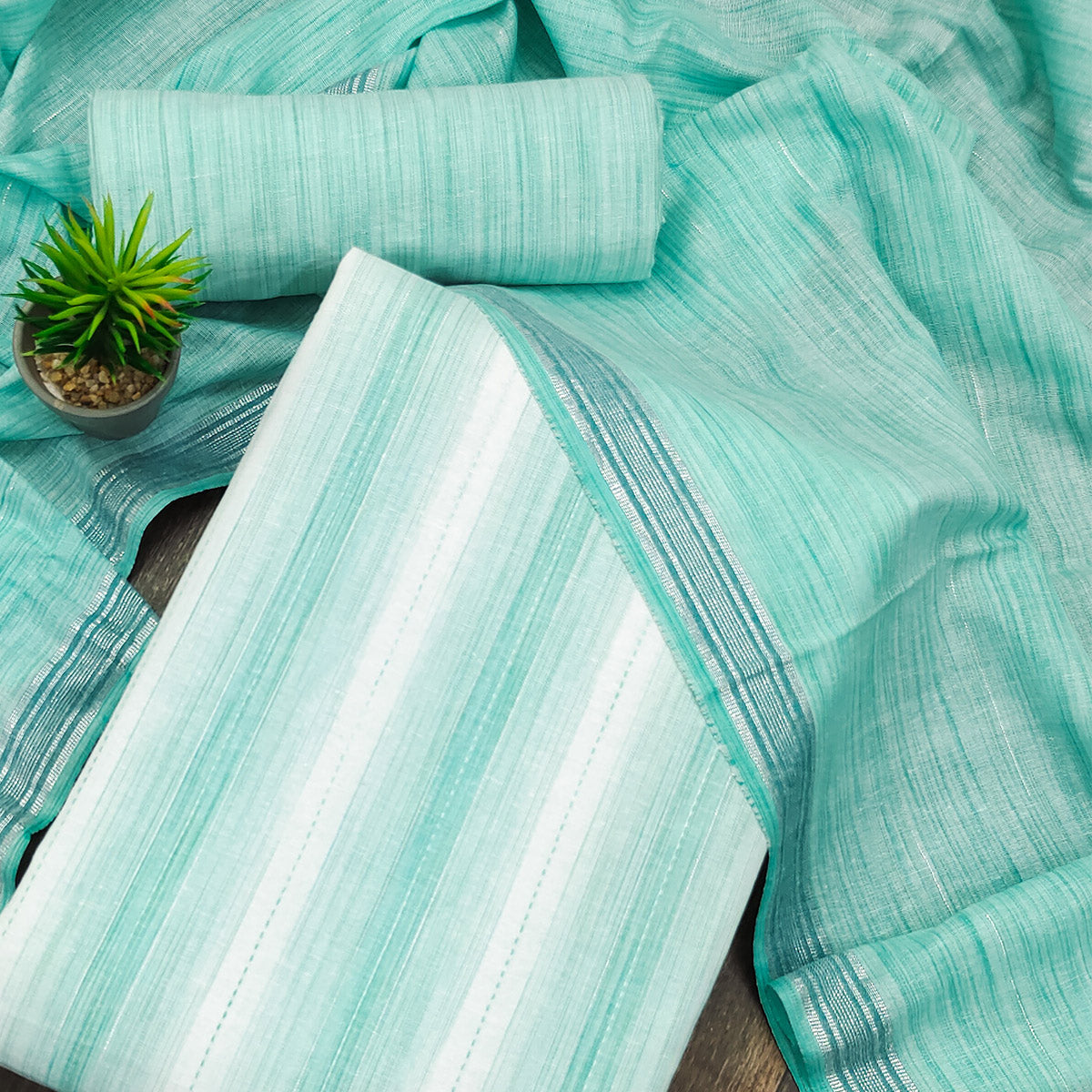 Sea Green Woven Cotton Dress Material