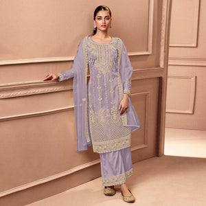 Violet Floral Embroidered Netted Pakistani Suit