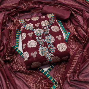 Maroon Woven Banarasi Silk Dress Material