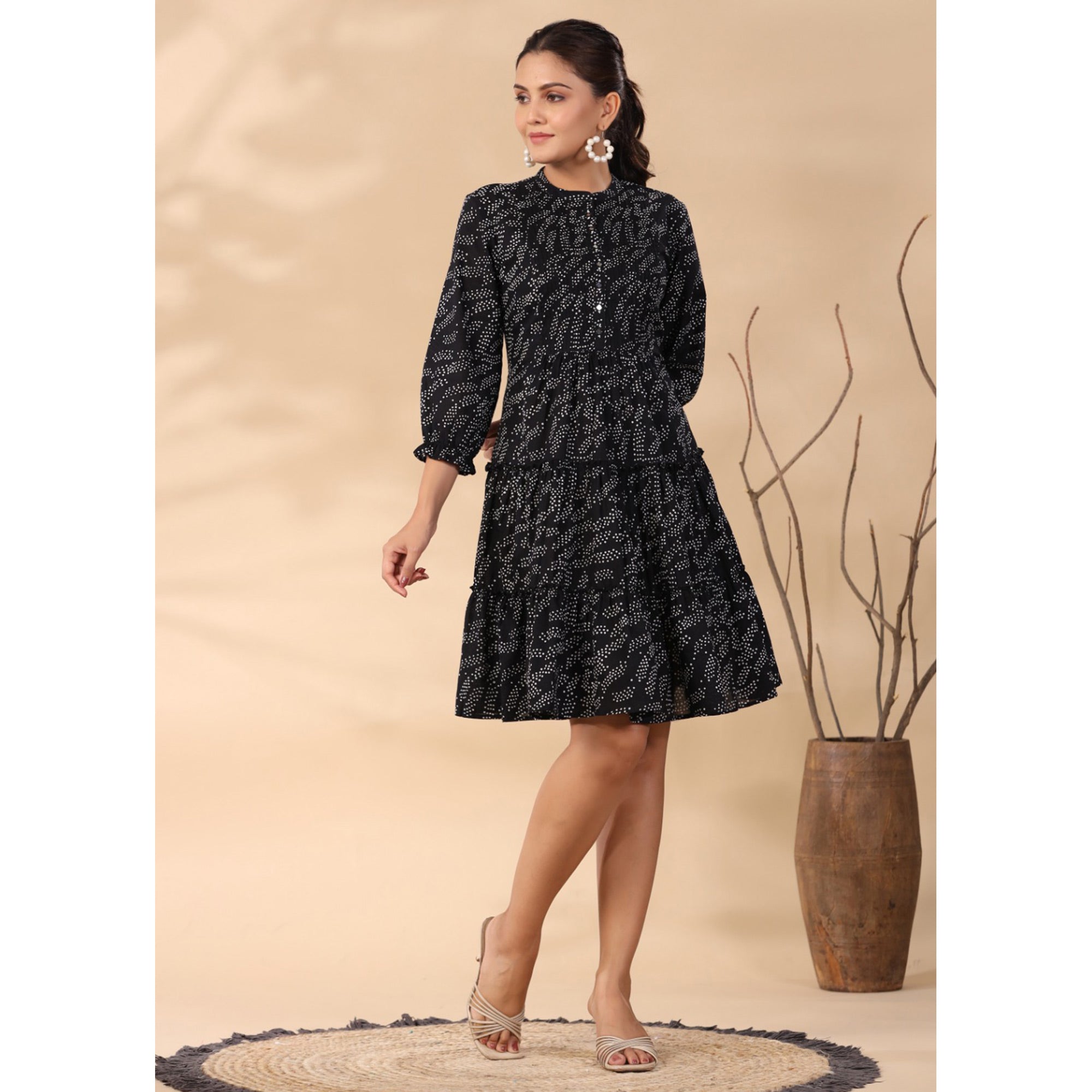 Black Printed Pure Cotton Dress