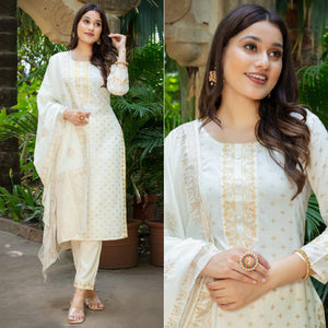 White Printed Rayon Salwar Suit