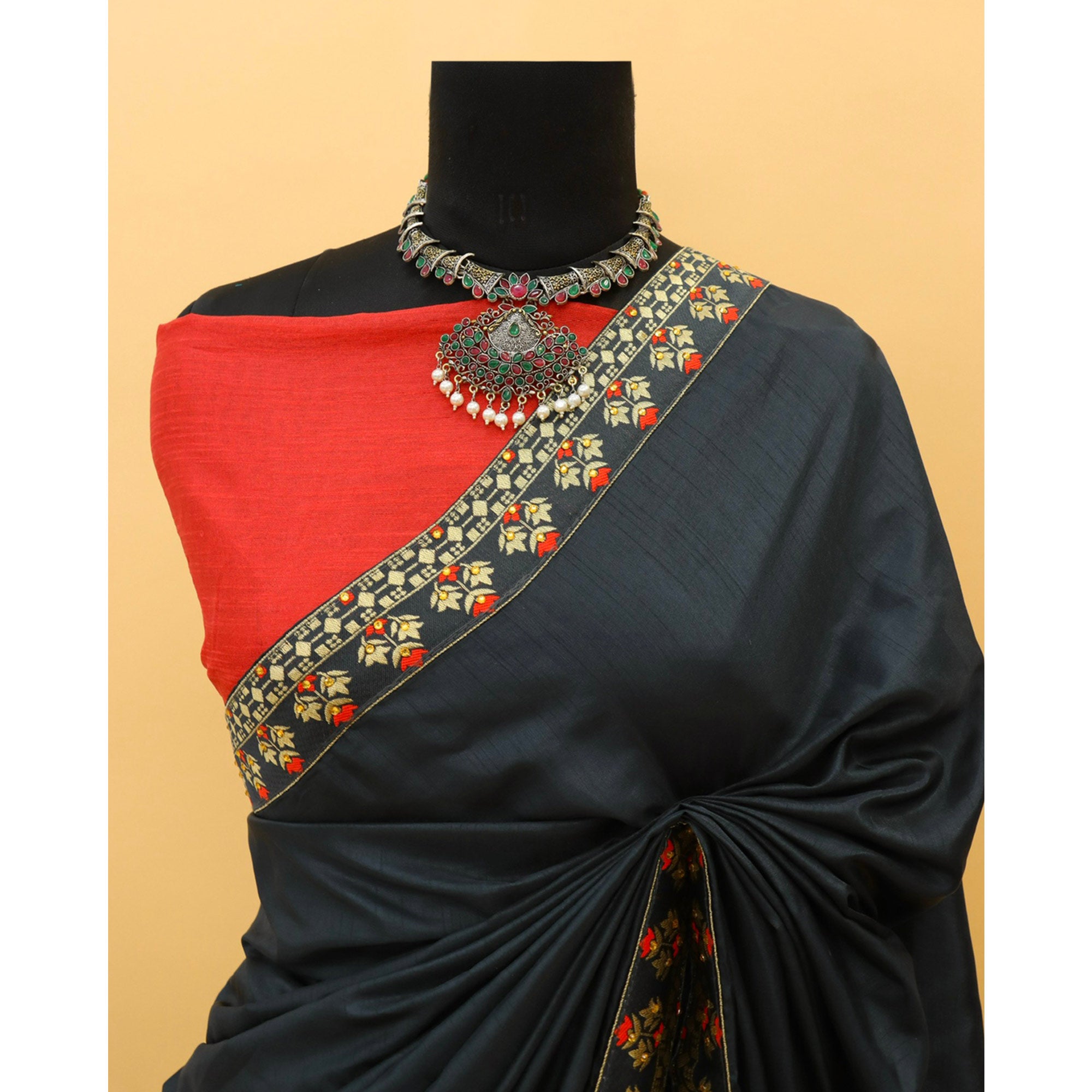 Dark Blue Woven With Stone Work Art Silk Saree