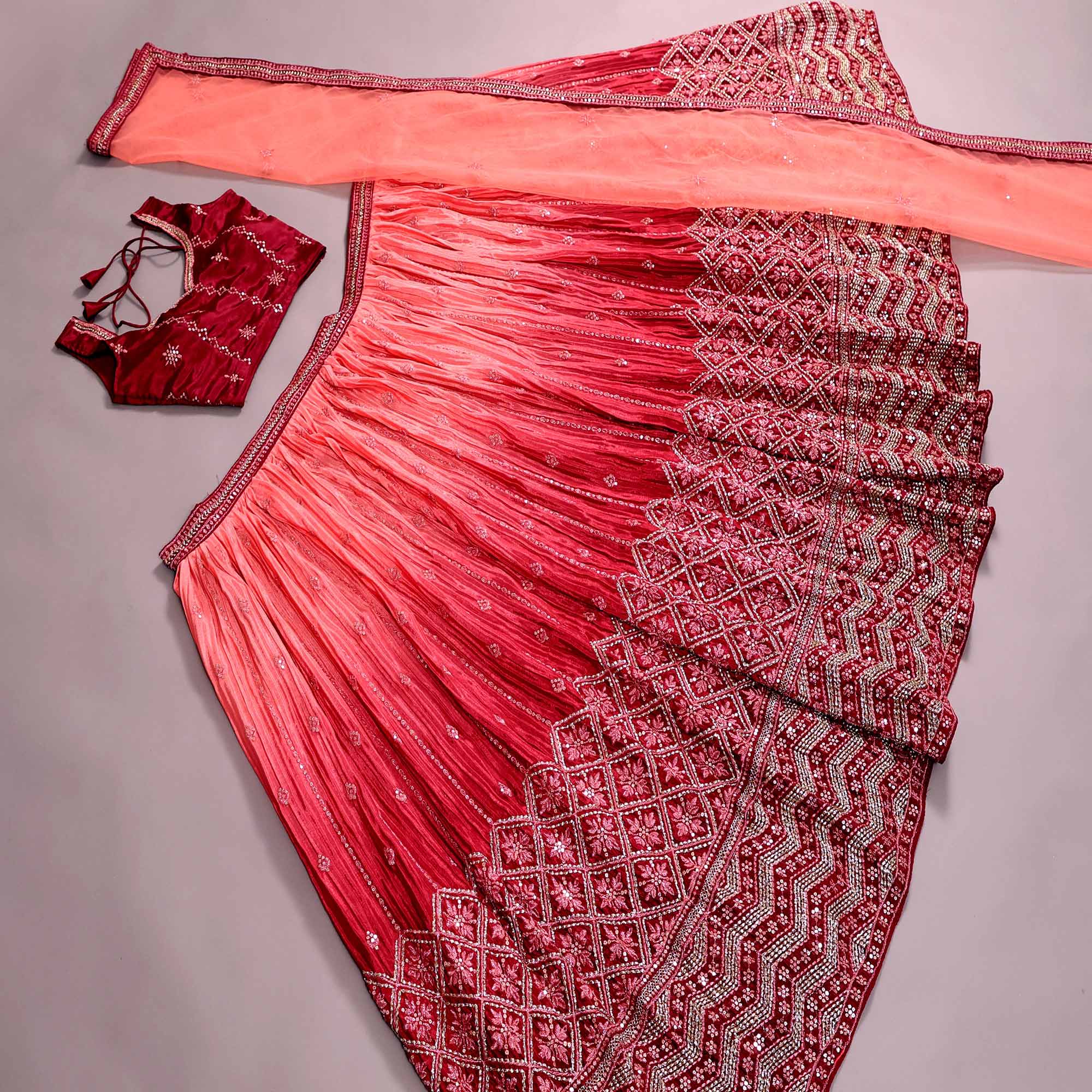 Pink Sequins Embroidered Satin Lehenga Choli