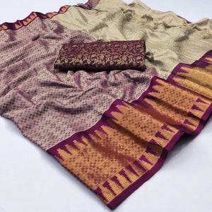 Chikoo Woven Cotton Silk Saree With Tassels