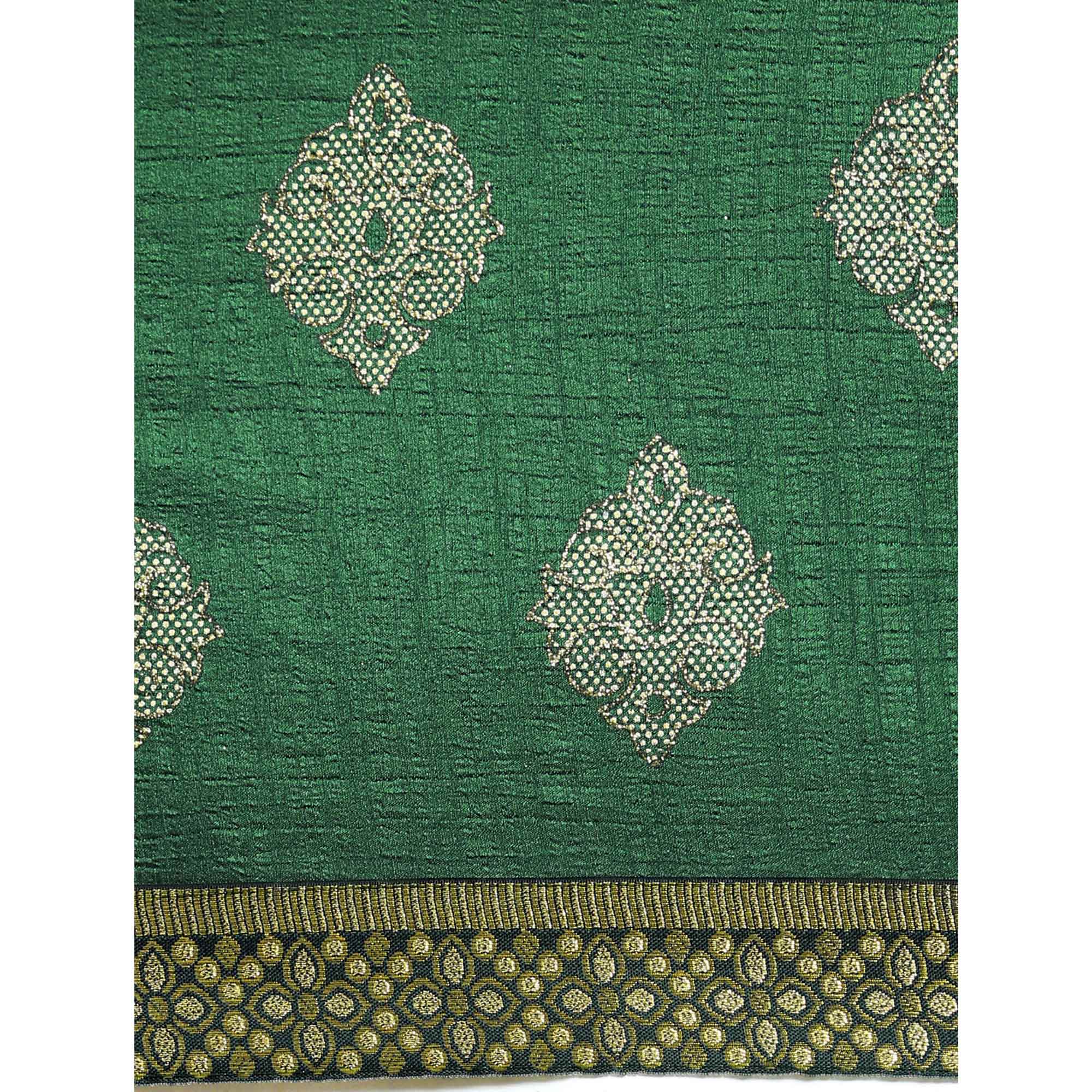 Green Floral Foil Printed Vichitra Silk Saree