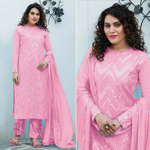 Pink Mirror Embroidered Georgette Suit