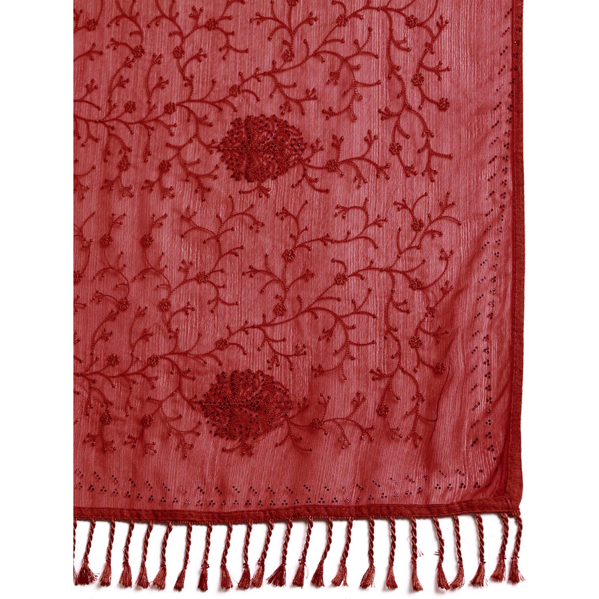Red Floral Embroidered Zomato Silk Saree