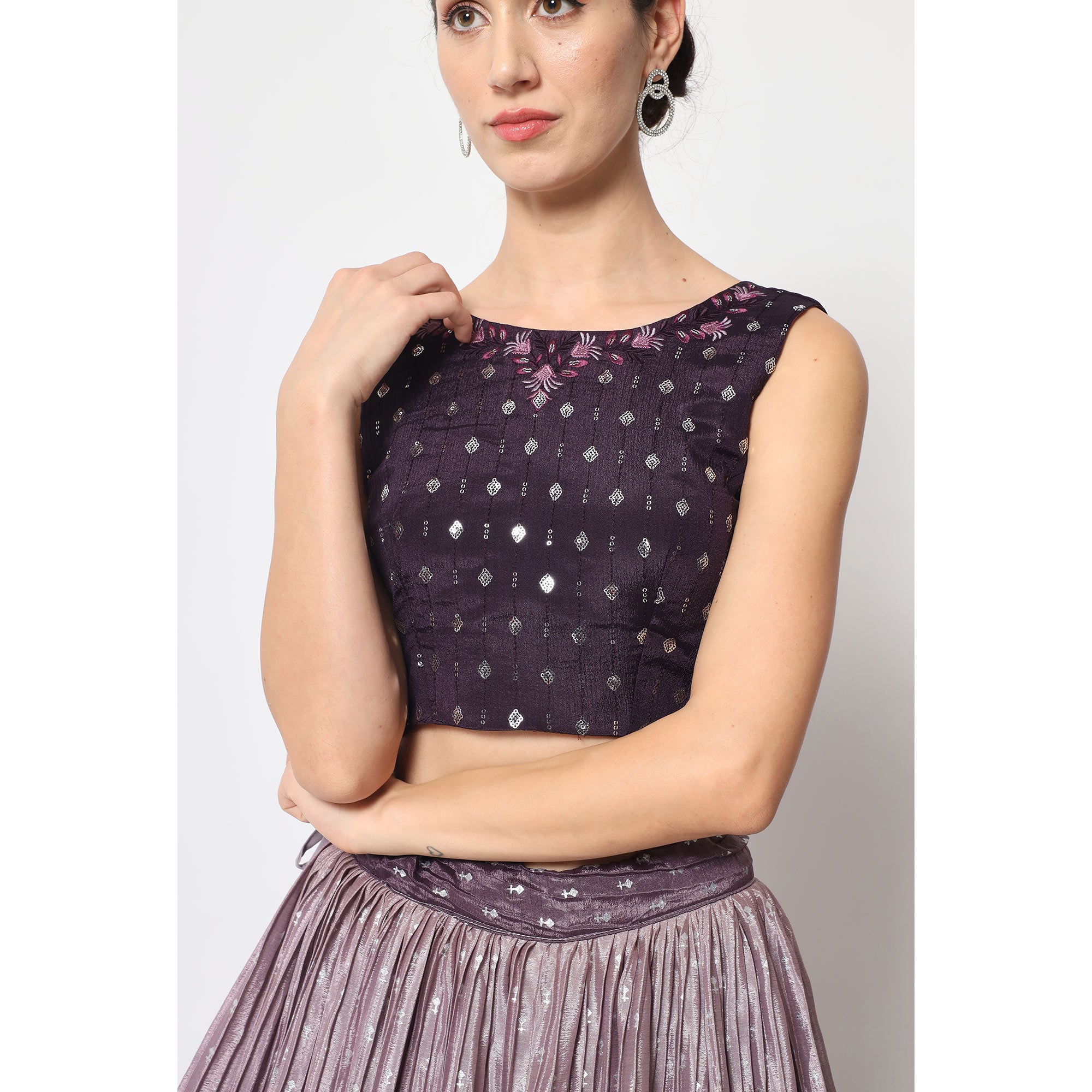 Violet Foil Printed Chiffon Lehenga Choli