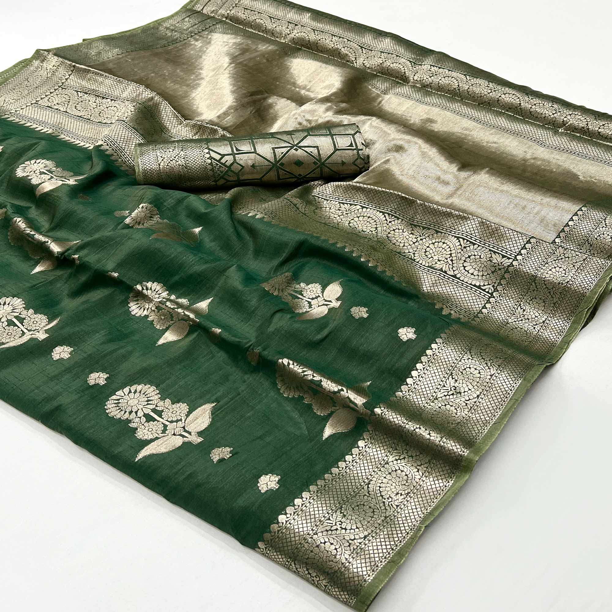 Green Floral Woven Organza Saree