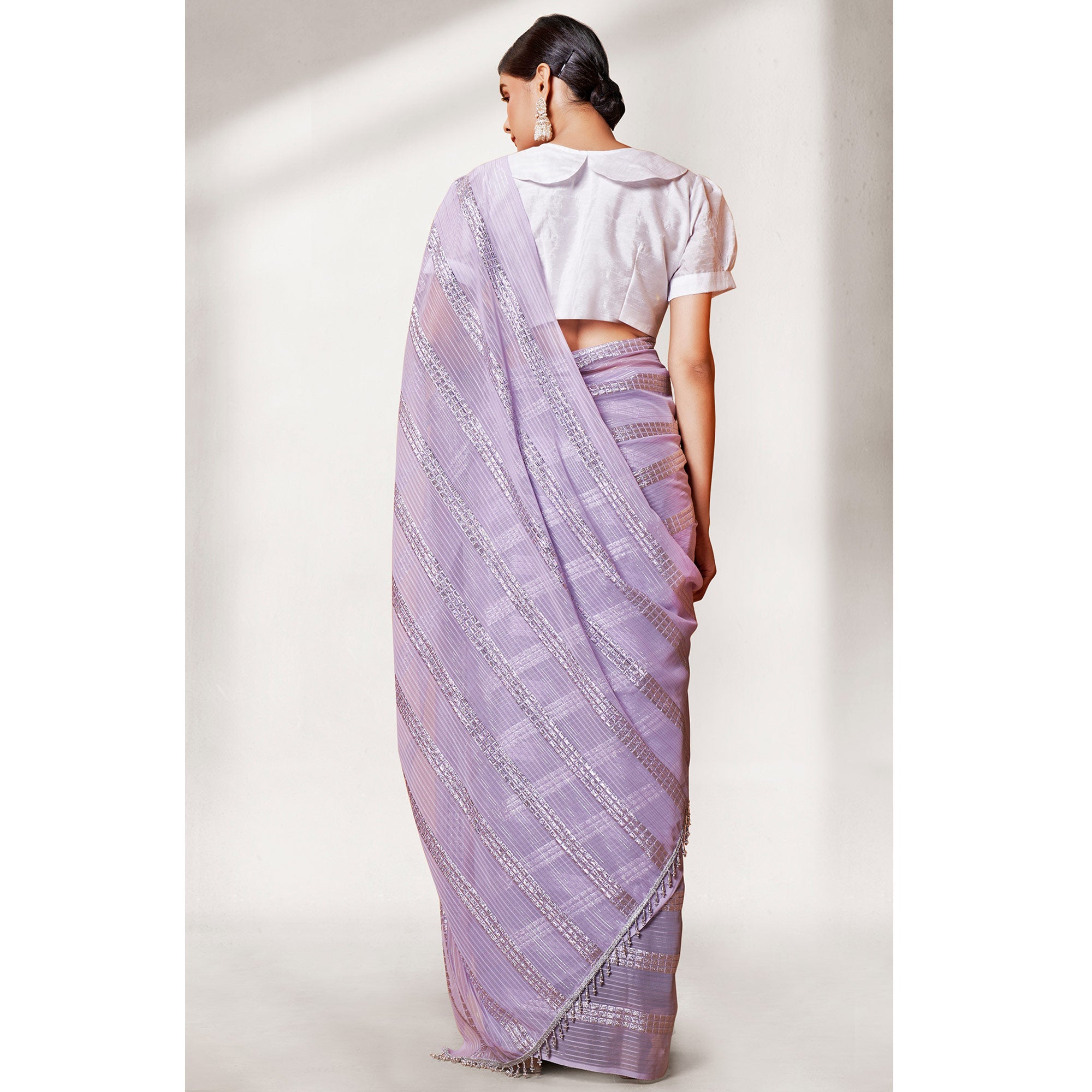 Light Purple Zari Embroidered Georgette Sarree