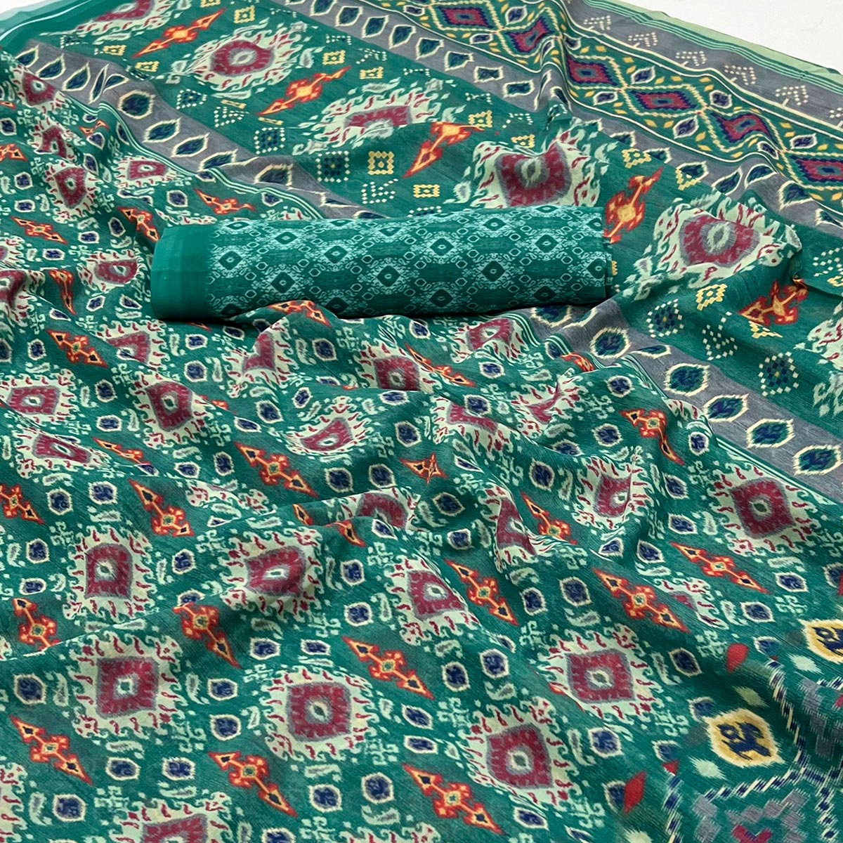 Rama Green Digital Printed Georgette Saree