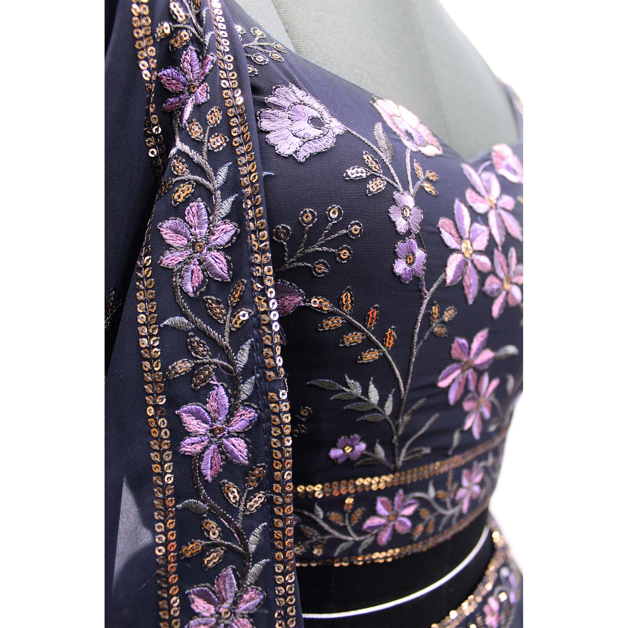 Navy Blue Sequins Embroidered Georgette Lehenga Choli