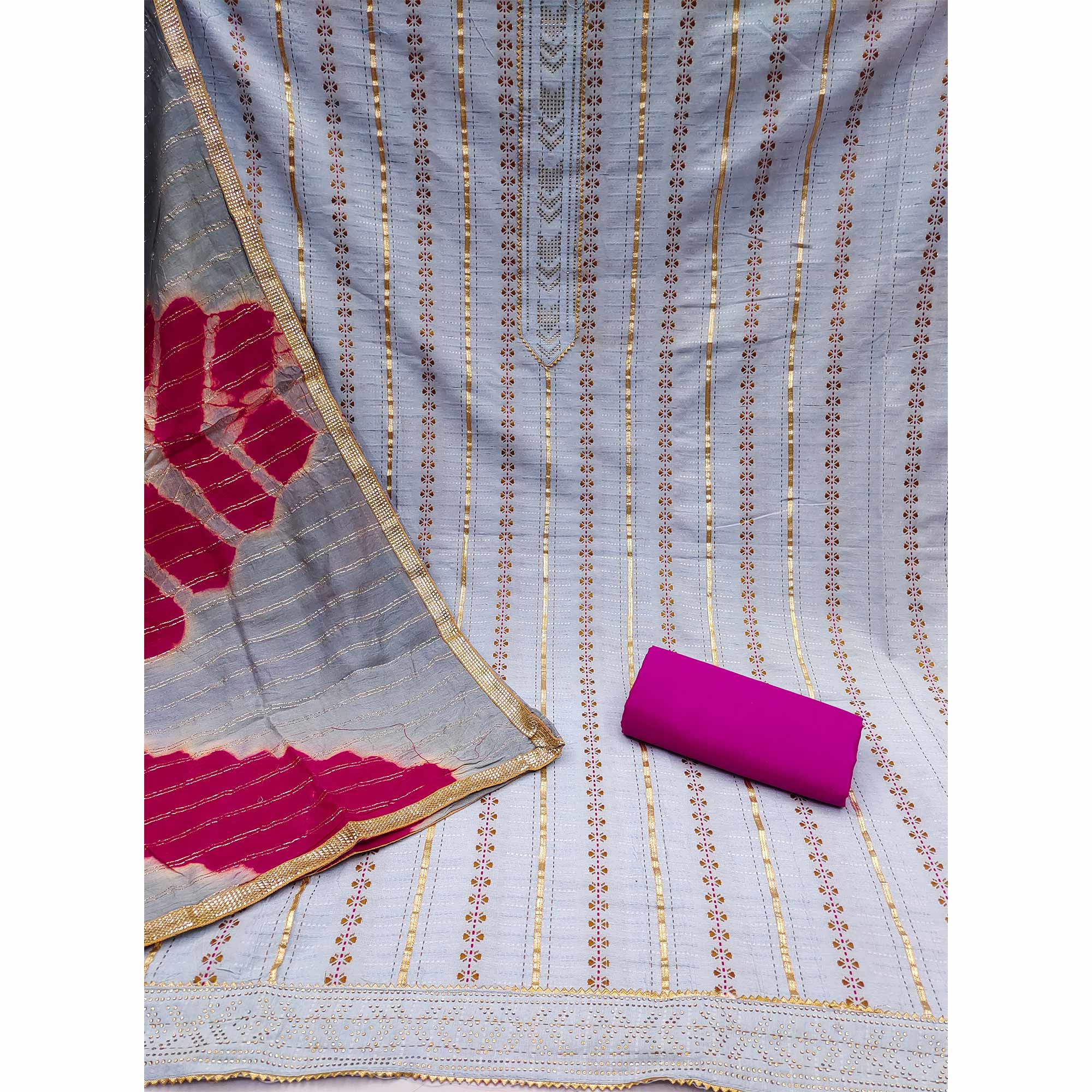 Grey Printed Cotton Blend Dress Material