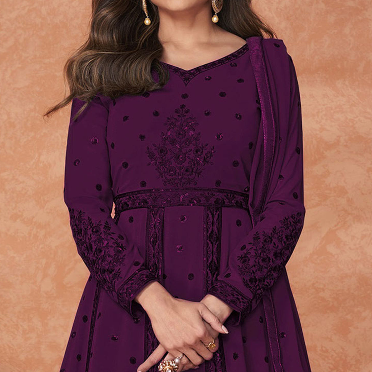 Purple Embroidered Georgette Gown