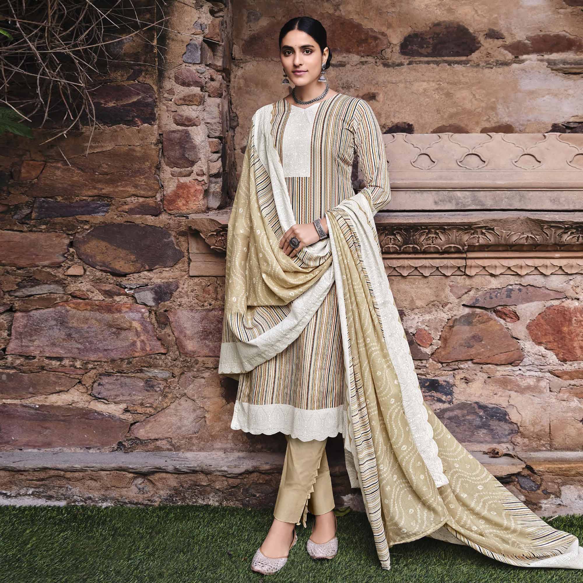 Chikoo Printed Pure Cotton Salwar Suit