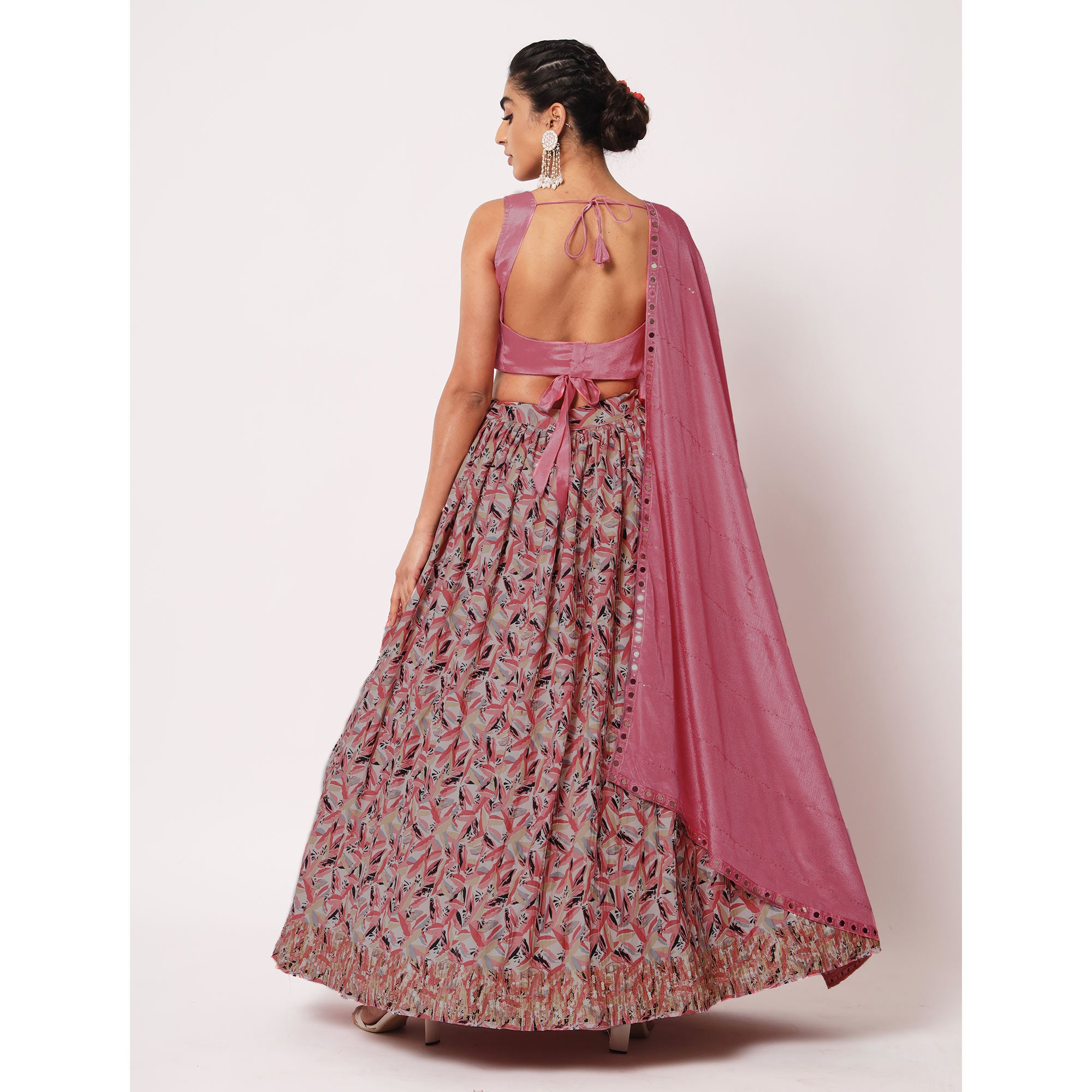 Pink Printed Art Silk Lehenga Choli