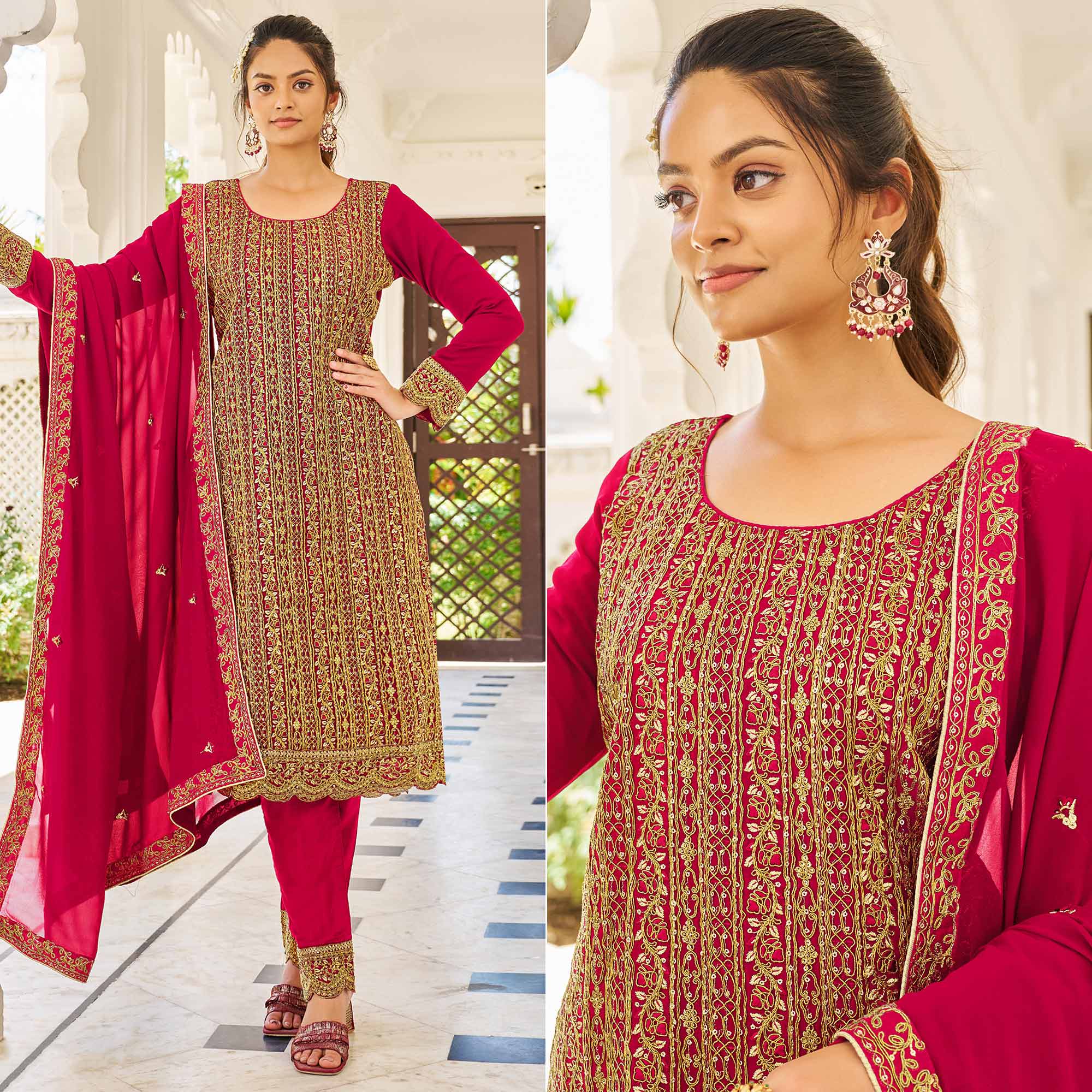 Rani Pink Sequins Embroidered Georgette Suit