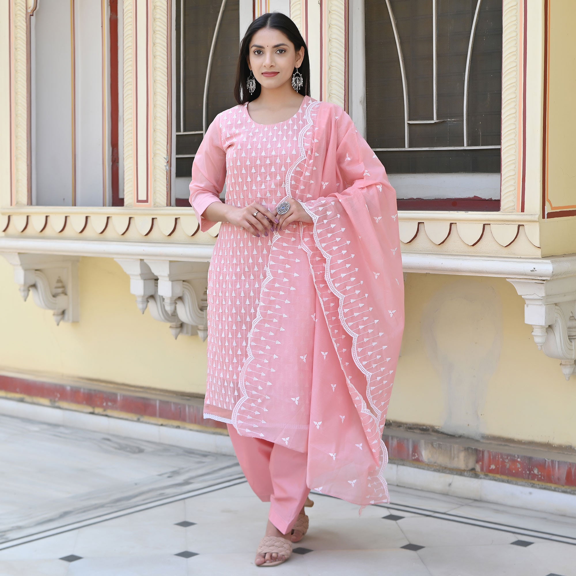 Pink Embroidered Chanderi Salwar Suit