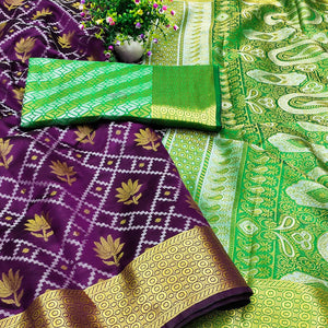 Wine Floral Woven Banarasi Silk Saree