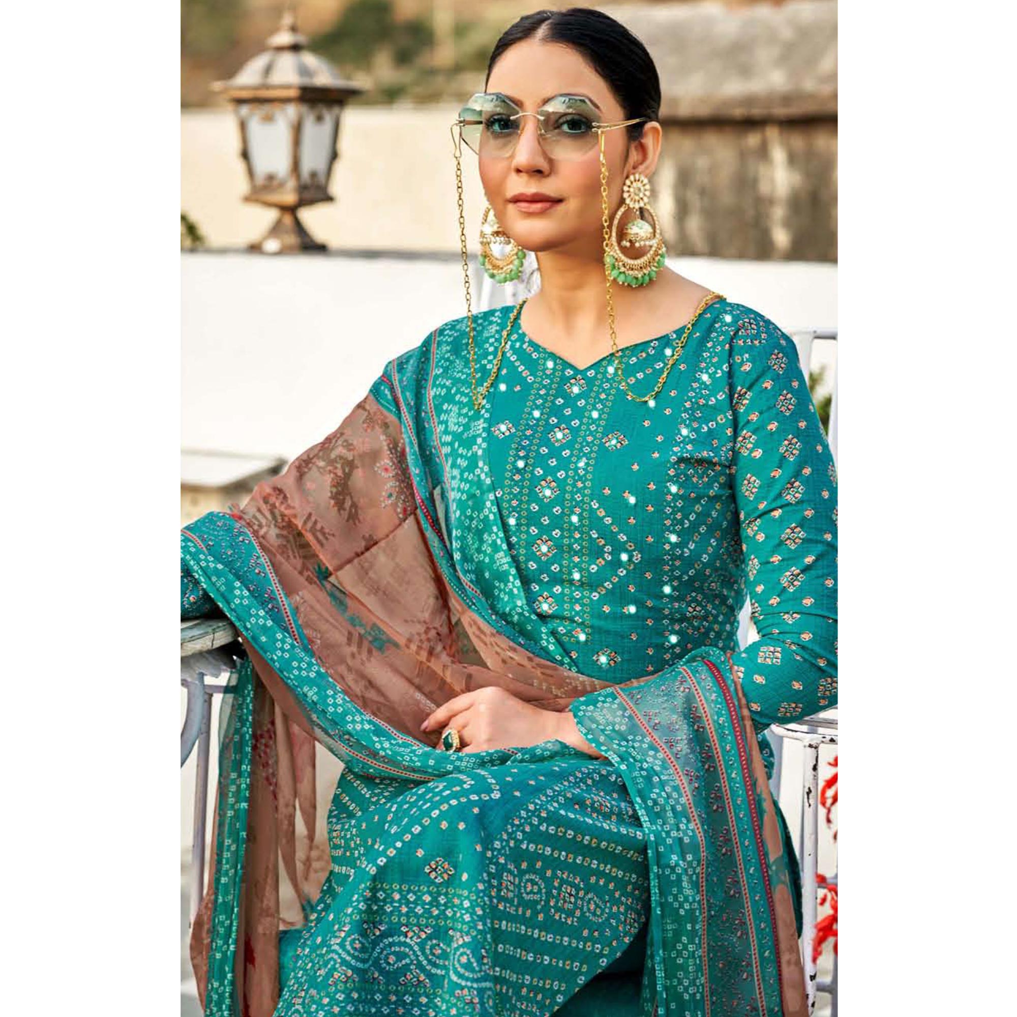 Rama Blue Bandhani Printed Pure Cotton Salwar Suit