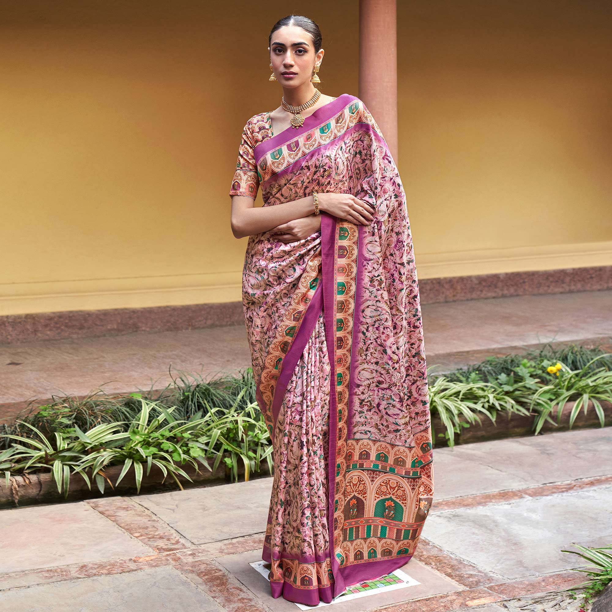 Purple Digital Printed Satin Saree