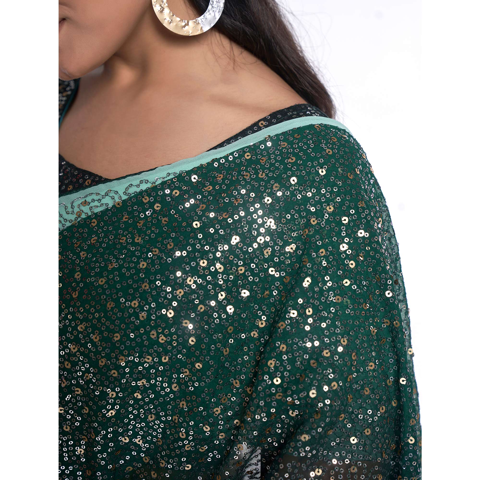 Green Sequins Embroidered Georgette Saree