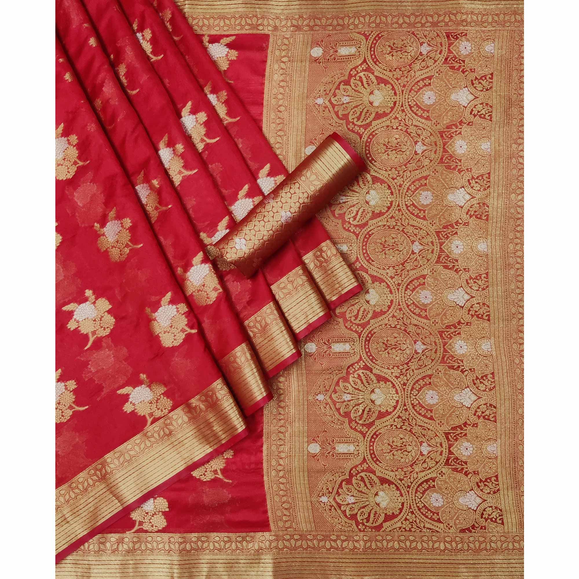 Red Woven Organza Saree