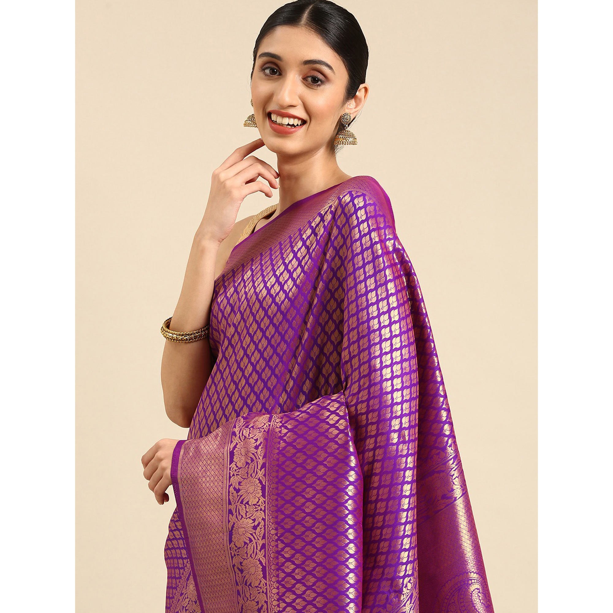Violet Woven Kanjivaram Silk Saree