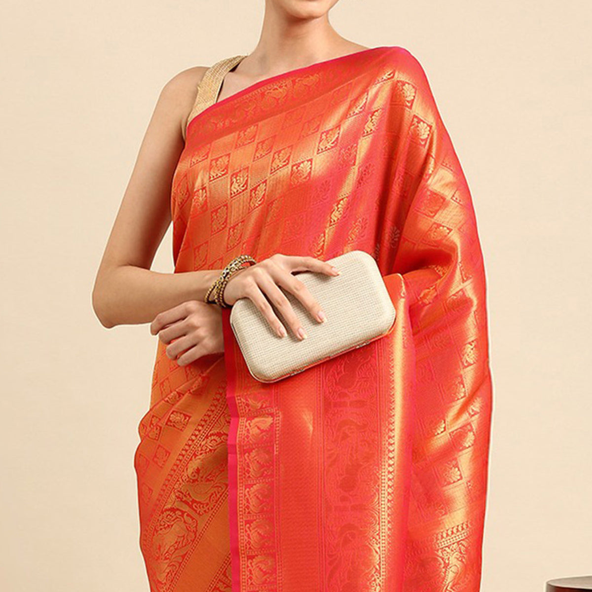 Orange Woven Kanjivaram Silk Saree