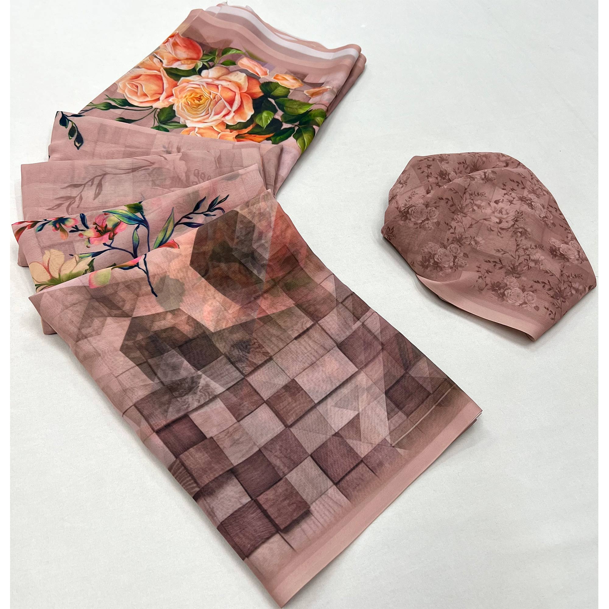 Chikoo Digital Printed Georgette Saree