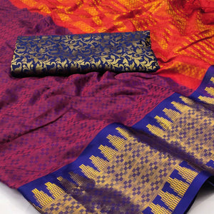 Purple Woven Cotton Silk Saree With Tassels