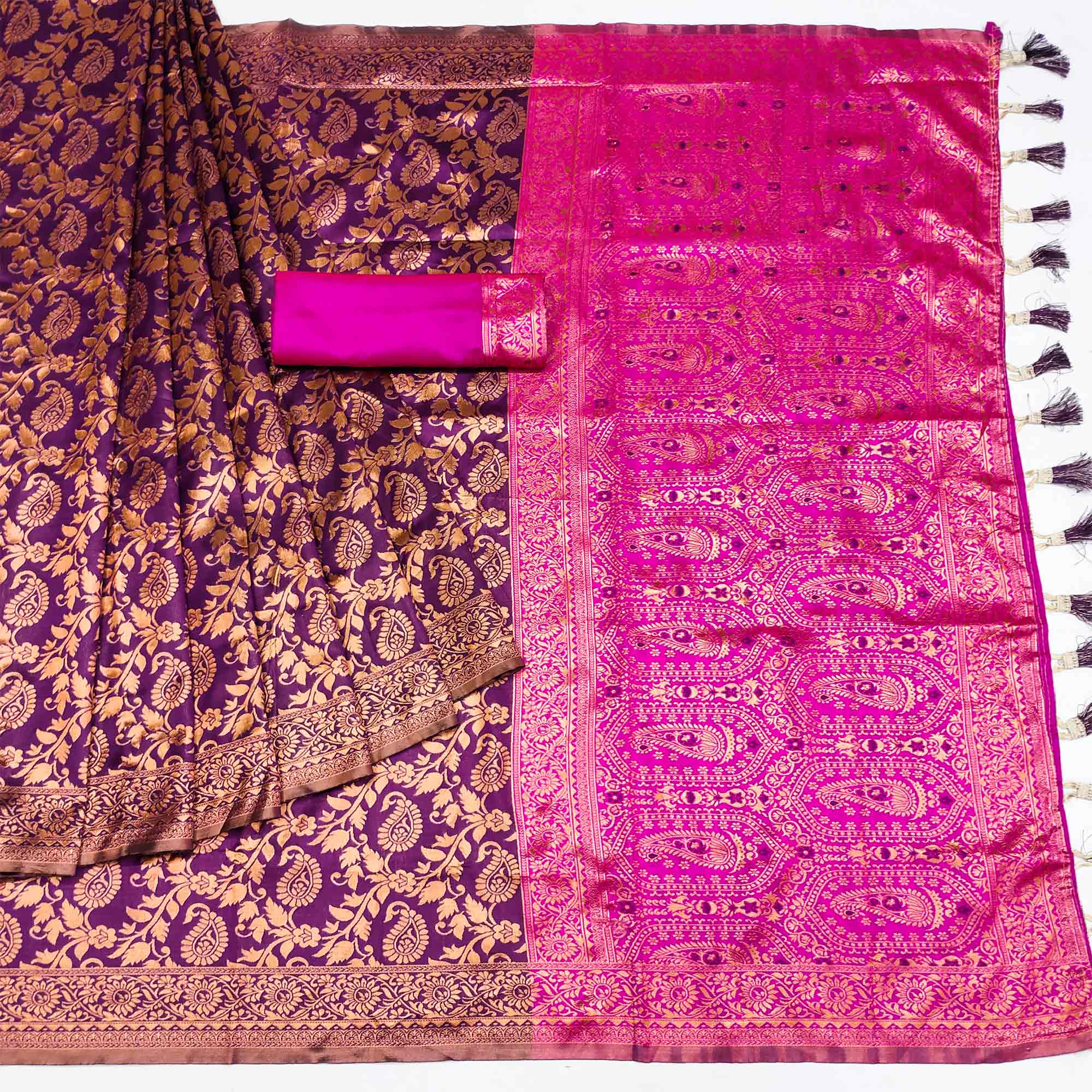 Purple Floral Woven Jacquard Saree