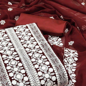 Maroon Lucknowi Embroidered Georgette Dress Material