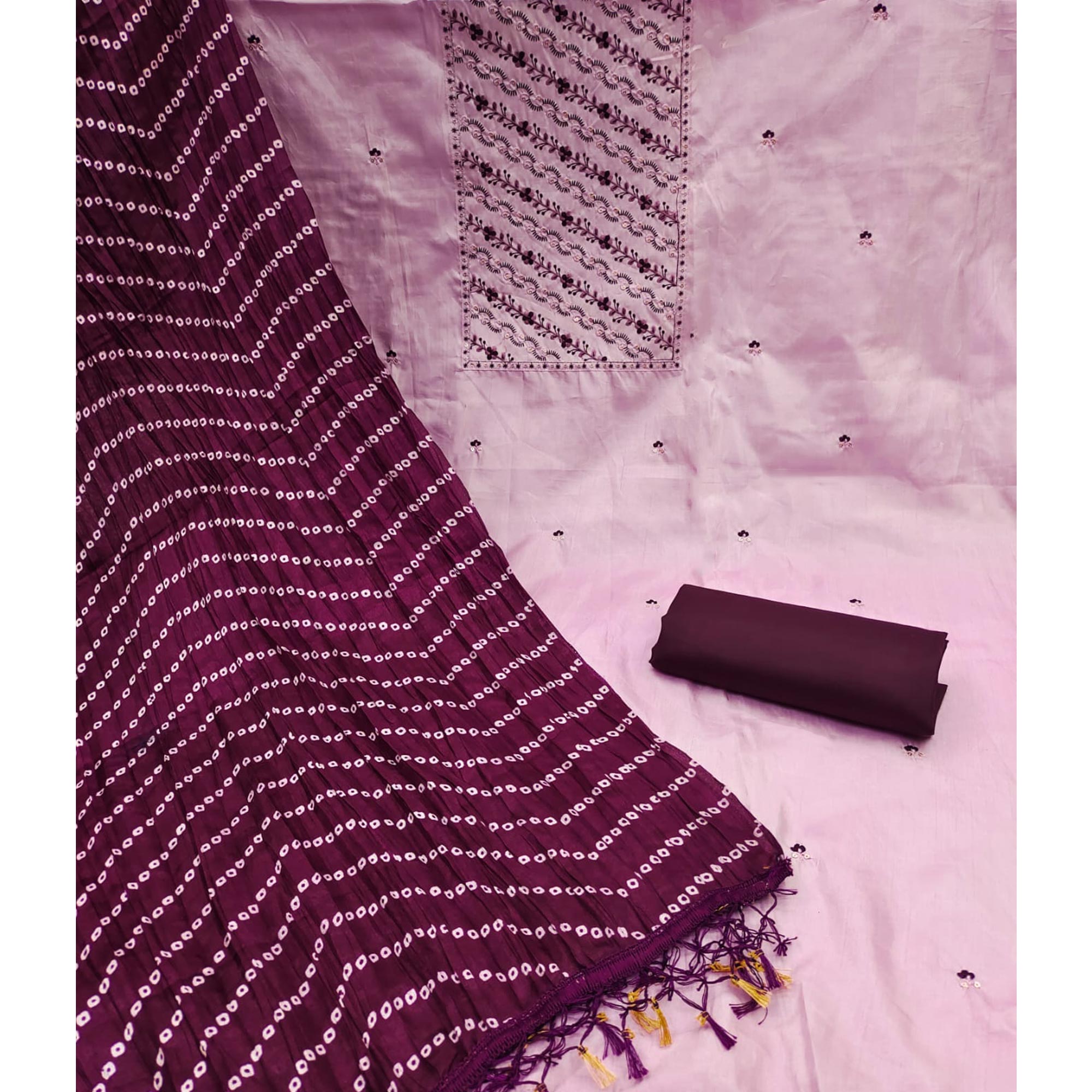 Pink Embroidered Raw Silk Dress Material