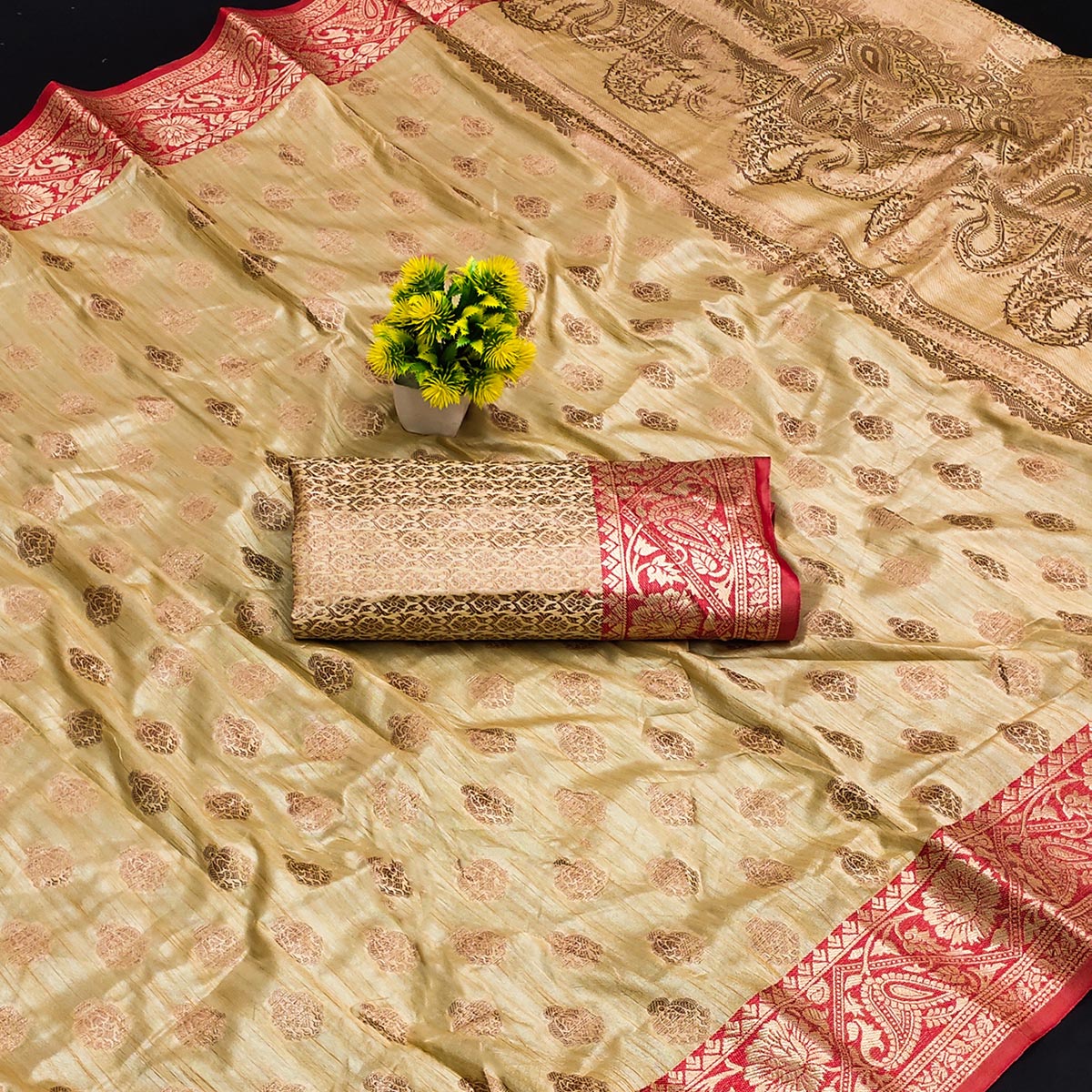 Beige Woven Kanjivaram Silk Saree