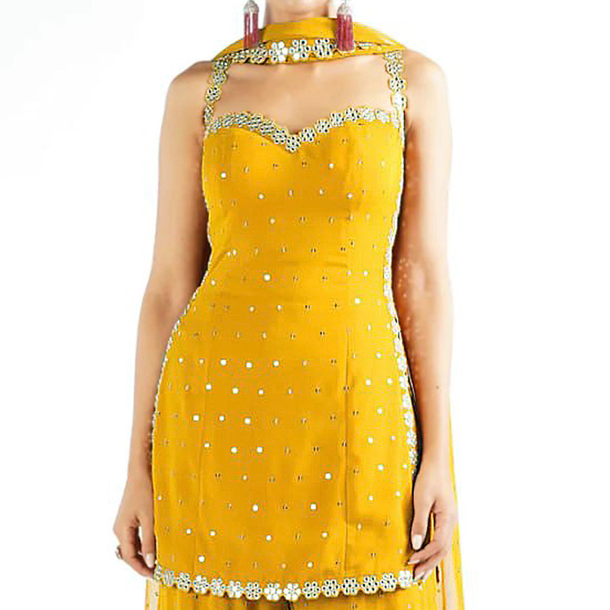 Yellow Sequins Embroidered Georgette Sharara Suit