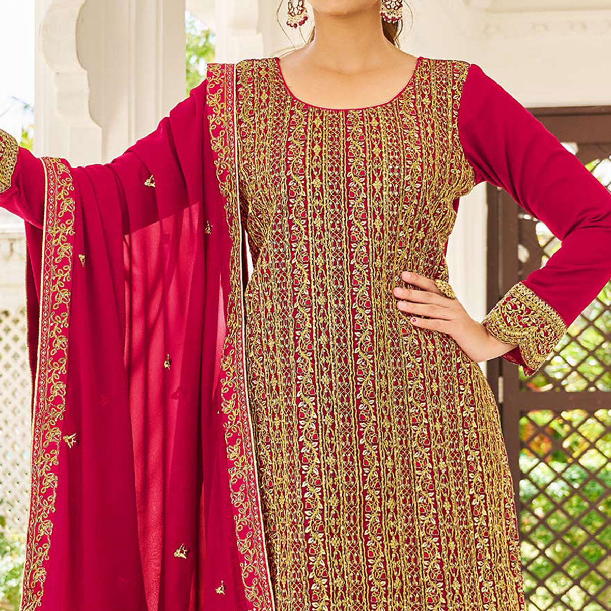 Rani Pink Sequins Embroidered Georgette Suit