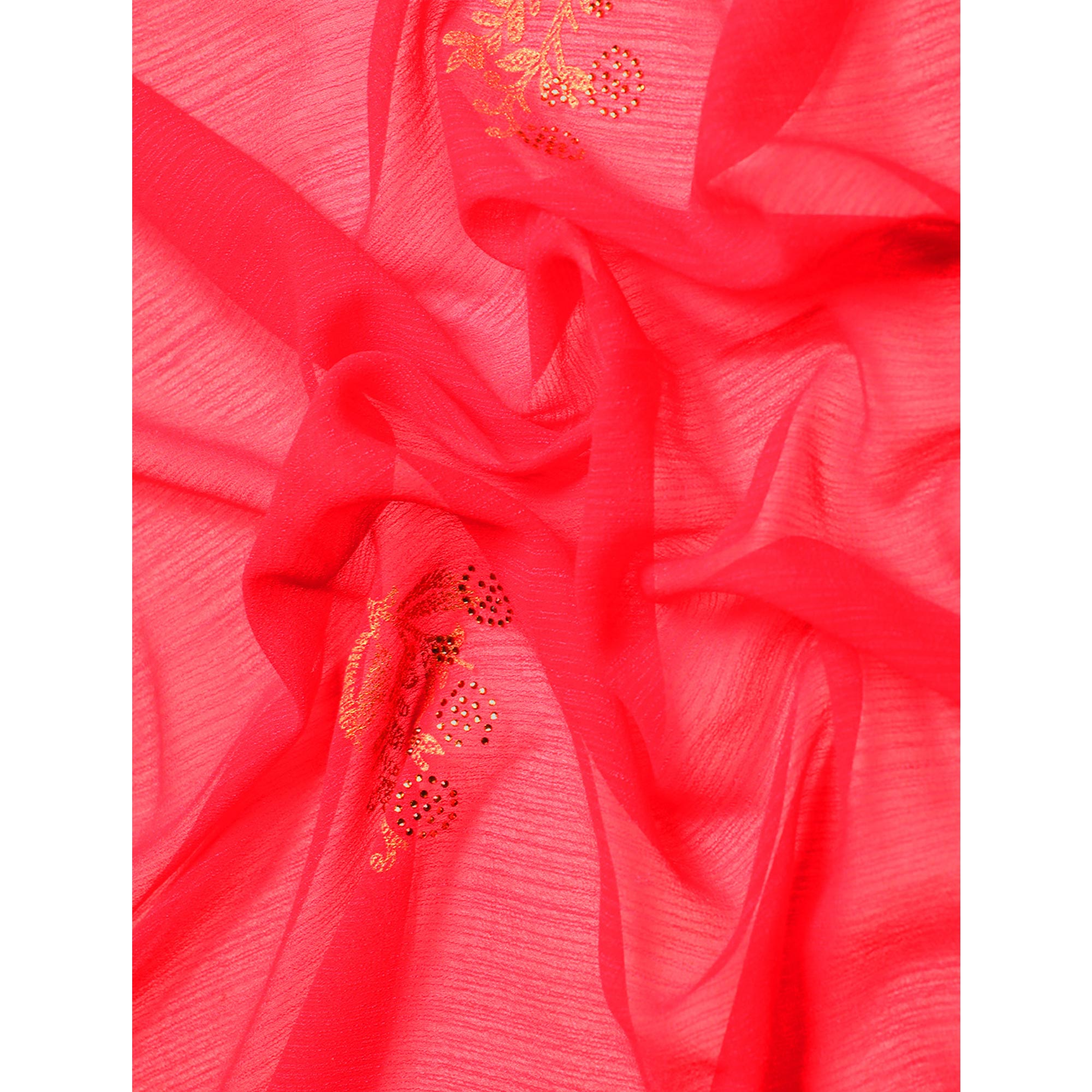 Red Foil Printed With Swarovski Zomato Silk Saree