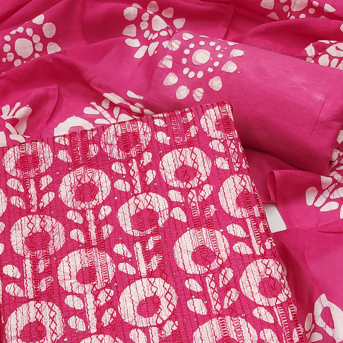 Pink Printed & Embroidered Pure Cotton Dress Material