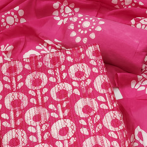 Pink Printed & Embroidered Pure Cotton Dress Material