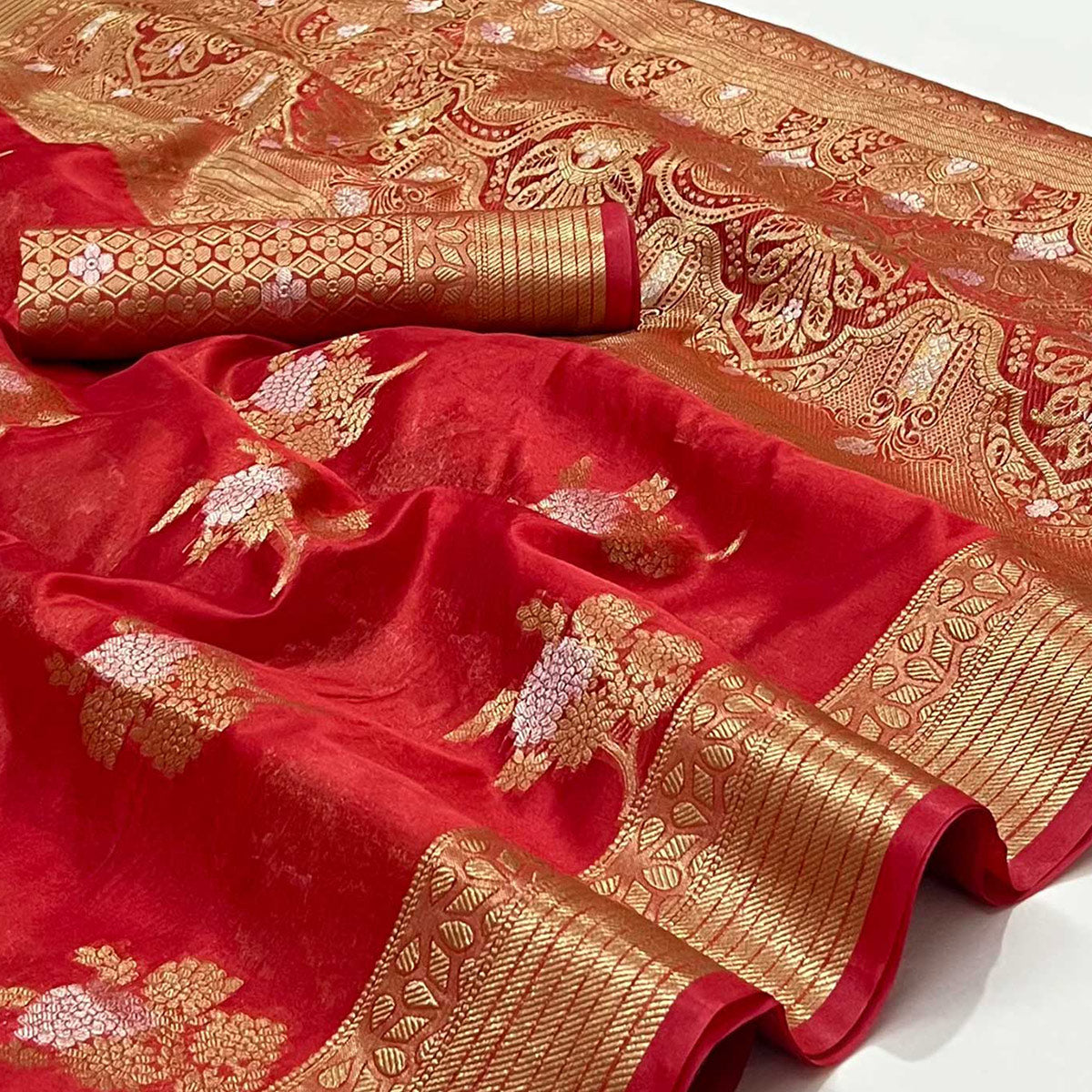 Red Woven Organza Saree