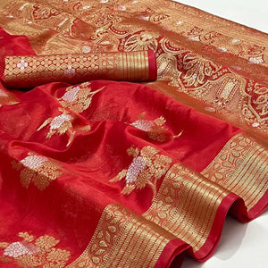 Red Woven Organza Saree