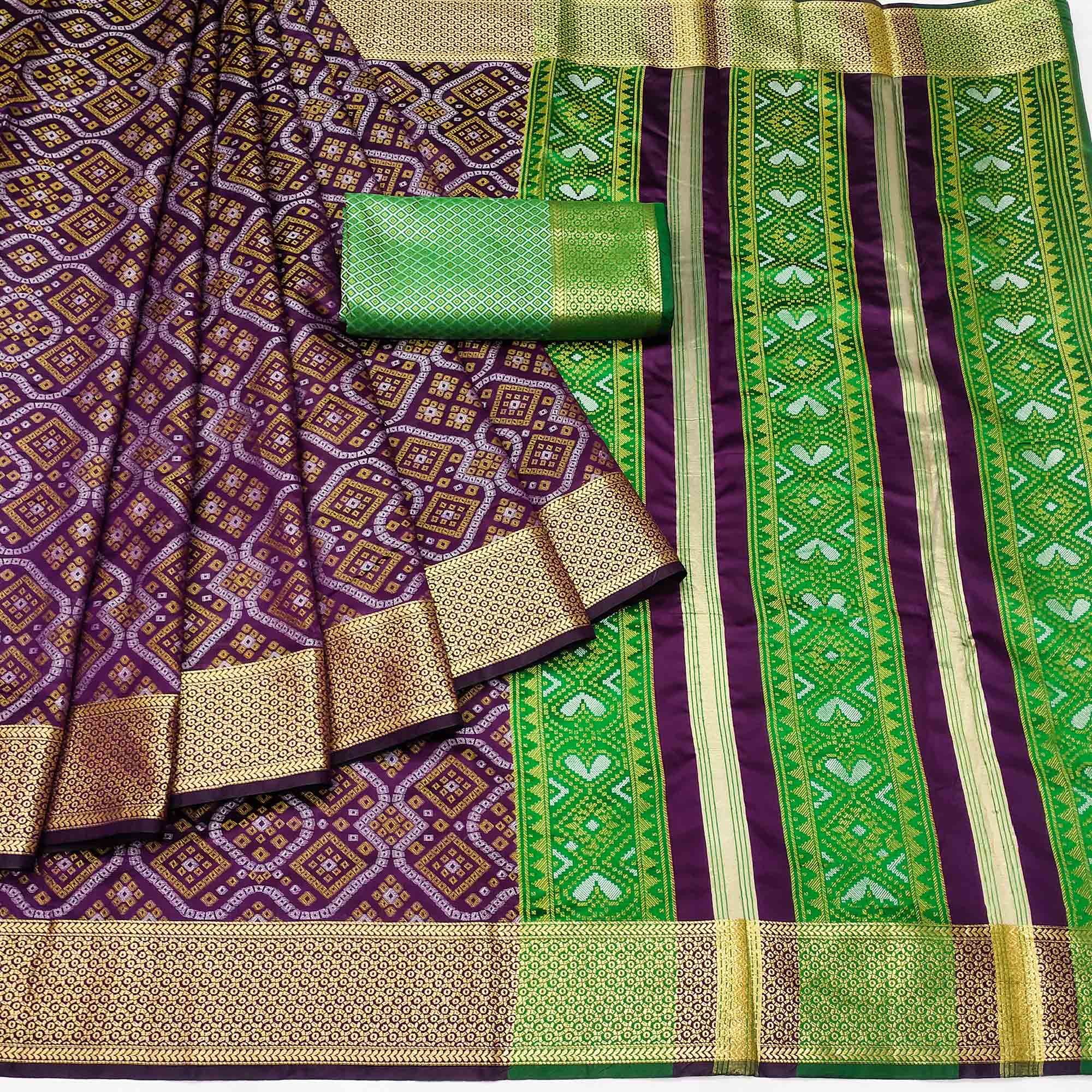 Wine Bandhani Woven Banarasi Silk Saree
