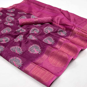 Purple Floral Digital Printed Pure Cotton Saree