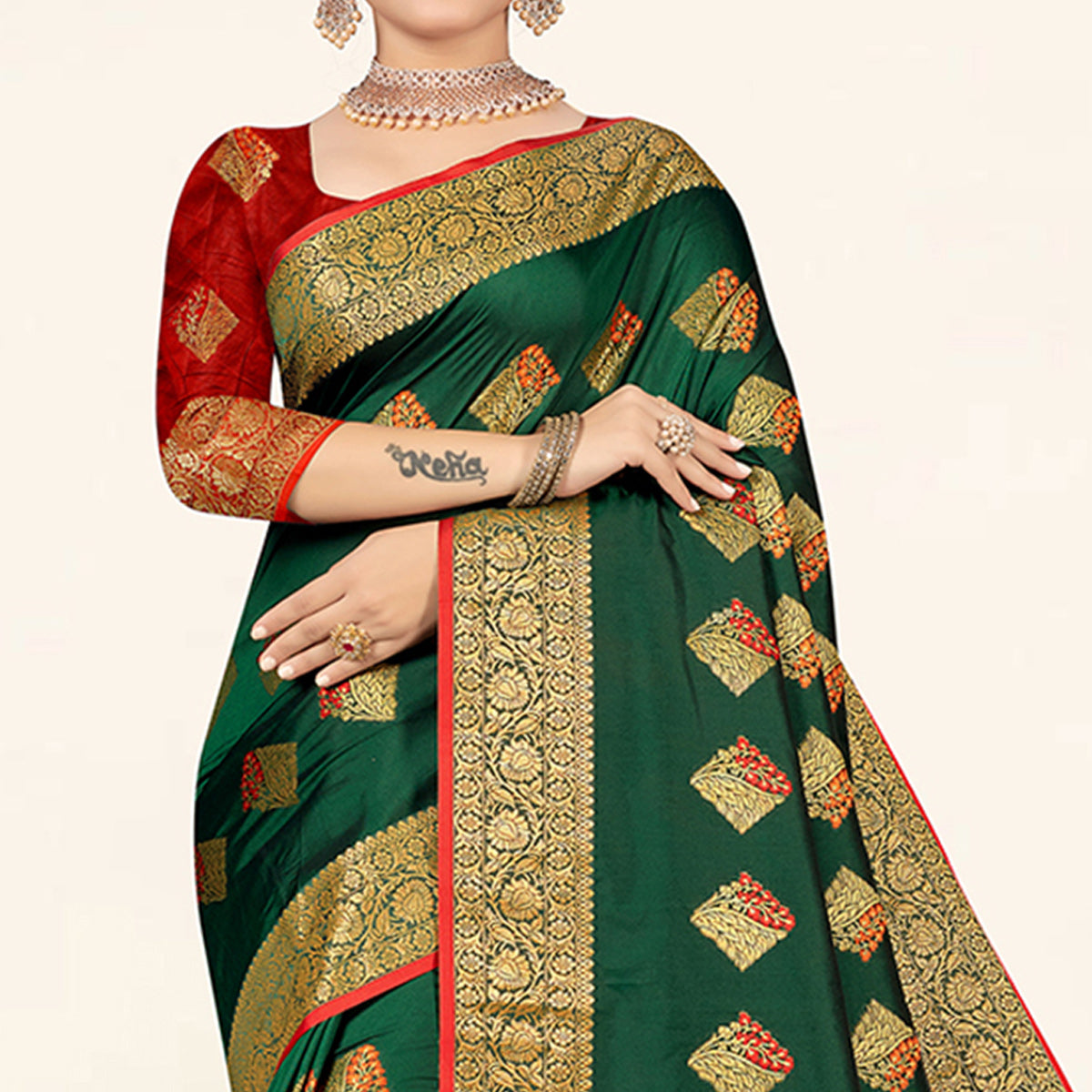 Green Woven Art Silk Saree With Tassels